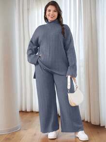 EURMUSE OLUS 尺码 高领休闲毛衣 - 水鴨藍 - 查看 4