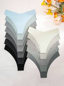12 piezas Ropa interior sin costuras de unicolor para damas