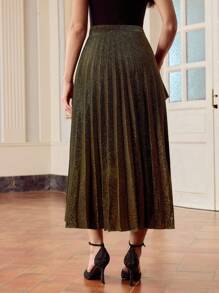 ZEYLAH PLEATED GLITTER HI-LOW SKIRT - Olive Green - View 4