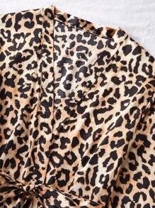 4pcs Plus Size Women Leopard Print Sexy Satin Sleepwear Outfit, Camisole Top & Pants And Robe Set, Fall Clothes - Multicolor - View 5