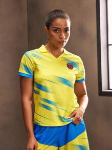 Powerista Women's Letter Print Short Sleeve Casual Fitness Sports Polo Shirt - Blue - View 4