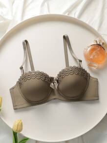 DesireSculpt 女士带钢圈文胸，简约纯色设计 - 咖啡棕 - 查看 6