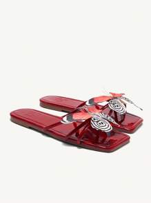 CUCCOO CHICEST Giày sandal đế bằng khóa kim loại thời trang màu đỏ cho nữ - Màu Đỏ Sâu - Xem 10