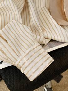 INAWLY Women's Striped Long Sleeve Single-Breasted Casual Pocket Shirt For Autumn