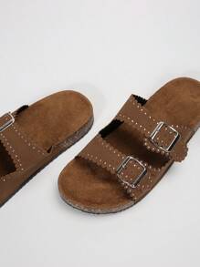 Solecia Giày đế bằng mũi tròn đính tua rua khóa kép thoải mái, tiện dụng, đi tiệc, đi làm cho nữ - Lạc đà - Xem 5