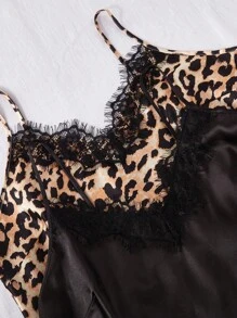 4pcs Plus Size Women Leopard Print Sexy Satin Sleepwear Outfit, Camisole Top & Pants And Robe Set, Fall Clothes - Multicolor - View 7