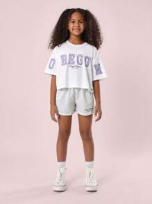 SUMWON Pacific Northwest Oregon Crop T-Shirt And Shorts Athletic Set Youth Festival Summer Everyday Varsity Team Two Piece Sportswear