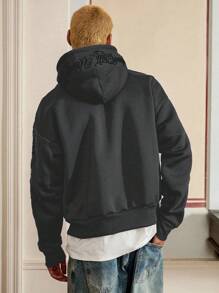 Manfinity VCAY Men's Knit Casual Daily Young Loose English Embroidery Long Sleeve Hooded Sweatshirt, For Fall Winter - Dark Grey - View 2