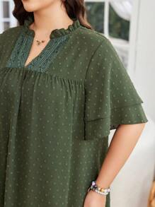 Lacomfia Robe décontractée élégante pour tous les jours avec encolure ronde, manches courtes amples et texturées, grande taille, avec volants