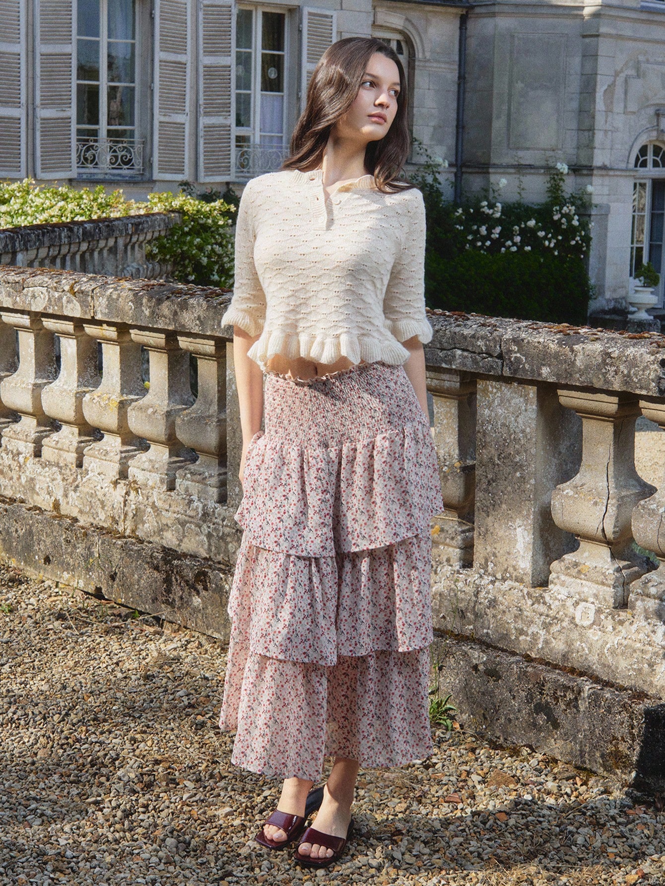 Boho Floral Tiered Midi Skirt With Smocked Waistband Vacation Skirt Office Outfits Spring Summer Outfits Going Out Outfits