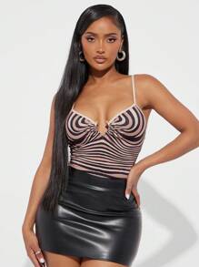 SHEIN SXY Women's Striped Circular Link Sexy Bodysuit, Curve Swimsuit, Bathing Suit Full Coverage - Multicolor - View 3