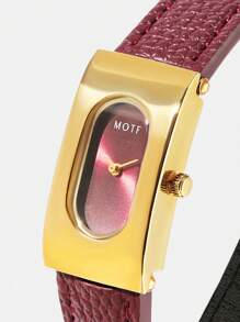 MOTF PREMIUM BROWN LEATHER AND DIAL WOMEN'S WATCH - Burgundy - View 2