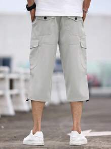 Manfinity Homme Men's Summer Casual Solid Cargo Shorts - Light Grey - View 2