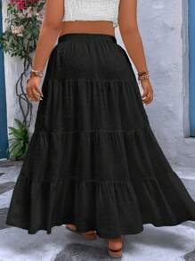 Breezaya Saia Longa Casual Plus Size de Cor Sólida