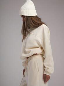 MUSERA Zip Through Jacket Sweatshirt Tracksuit Seam Detail Back To School Autumn Winter Cosy Fall  Cute Casual Everyday Capsule Wardrobe Y2K Streetwear Cream Spring - Beige - View 2