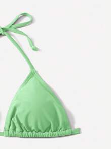SHEIN Swim Women's Green Bikini Swimsuit Set, Triangle Cup, Halter Neck, Tie Closure, Suitable For Spring & Summer Beach Vacation - Mint Green - View 4