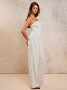 COSMINA Women's Casual Striped Tube Top Jumpsuit, Summer - Apricot - View 4