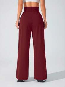 Lifespree Women's Solid Color High Waist Pocketed Pleated Loose Fit Sporty Wide Leg Pants