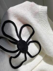 SHEIN EZwear 女式新款 3D 花卉短袖圆领毛衣 - 白色 - 查看 7