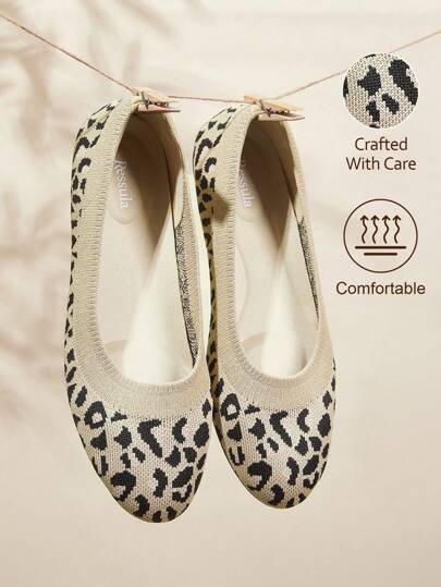 Ressula Zapatos planos de moda casual con estampado de leopardo para mujeres