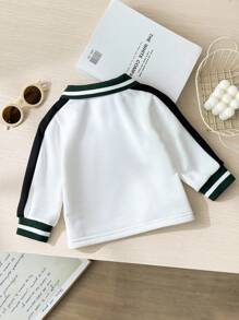 SHEIN Playful Pals 男童秋季拼接休闲校园 Polo 衫，带独角兽和马匹印花长袖运动衫