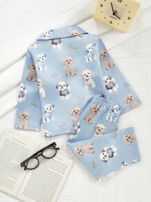 Infant/Toddler Boys Cute Puppy Print Long Sleeve Collar & Long Pants 2-Piece Pajama Set - Multicolor - View 2