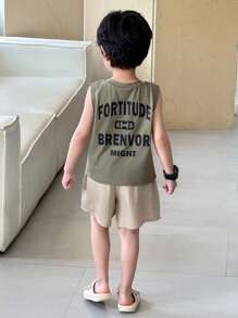 SHEIN 男童休闲日常装字母印花针织背心和短裤套装 - 彩色 - 查看 7