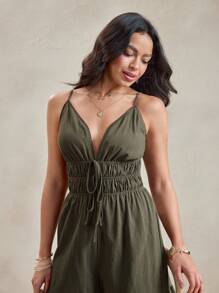 Wildy American West Country Casual Green Jumpsuit, Summer - Green - View 6