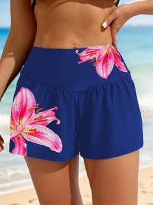 SHEIN Swim Pantaloncini da spiaggia ampi con stampa di fiori di giglio, con tasche, adatti per le vacanze estive