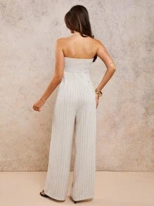 COSMINA Women's Casual Striped Tube Top Jumpsuit, Summer - Apricot - View 2