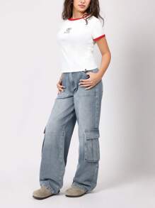 SUMWON Youth Cargo Denim Pants Loose Baggy Y2K Streetwear Festival Wide Leg Utility Jeans Fall Winter Casual Everyday Pant