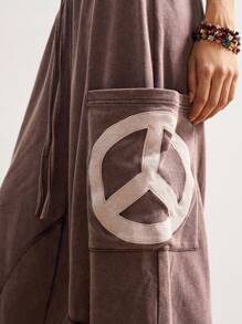 Bohemela Quần dài dệt kim dáng rộng, dây rút họa tiết biểu tượng hòa bình phong cách Boho thường ngày dành cho nữ - Màu Tím - Xem 3