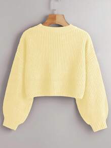 Franclia Suéter holgado de cuello redondo, manga larga y hombros caídos, informal y suelto, suéter corto de punto, suéter amarillo, suéter amarillo mantequilla, suéter de punto para mujer, otoño e invierno