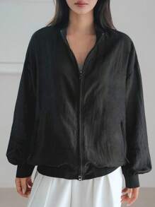 Dazy-Less Chaqueta de gasa de unicolor holgada de mujer para primavera/verano, cárdigan ligero para uso en la oficina, ropa de otoño