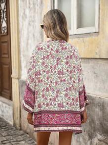 Brillora Open Front Graphic Print Kimono Summer
