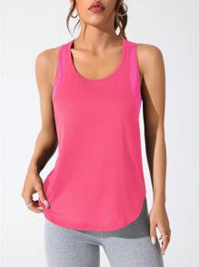SHEIN Sovereign Charm Débardeur d'été de sport à col rond ample avec impression de lettre et couleur contrastée, sans manches - Rose vif - Voir 4
