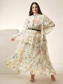 Anewsta Plus Size Elegant Polka Dot Ruffle Trim Casual Shirt