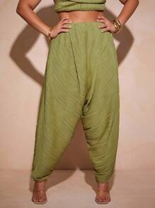 Vixey 大码纹理针织口袋哈伦裤 - 芥末黃 - 查看 5