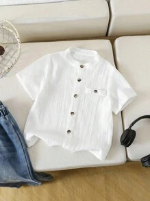 SHEIN Genkimix Kids Camisa informal de manga corta y un solo pecho de unicolor para niño