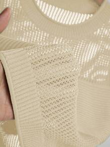 Franclia 2件套女士夏季度假休闲镂空针织背心和裙子套装 - 杏色 - 查看 7