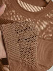 Franclia 2 件套女士夏季度假休闲镂空针织圆领无袖开衫和迷你裙 - 棕色 - 查看 7