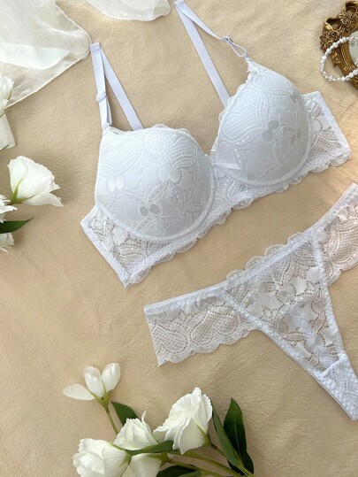 DelicateAllure Bloemen Kanten Underwire BH Slipje Lingerie Set Cozy Elegante view 5