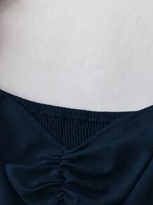 Flirla Fashionable Design Spaghetti Strap Metal Grommet Lace-Up Front Short Back Long Dress - Navy Blue - View 3