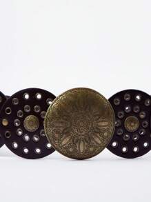 MUSERA PU Studded Circle Buckle Belt Western Festival - Coffee Brown - View 3