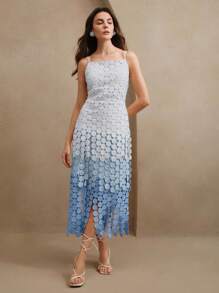 Anewsta Váy suông cạp cao thêu tua rua tròn, có lớp vải rủ mềm mại, trang phục mùa hè cho phụ nữ dự tiệc - Màu xanh lam - Xem 7