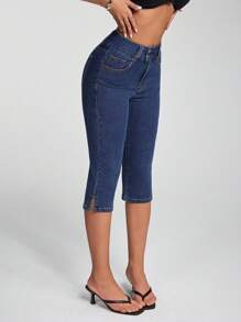 Jeanoix Women's Casual Skinny Slit Capri Capri Denim Pants - Dark Wash - View 6