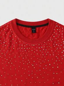 ROMWE MEN Street Life 男式厚重渐变色亮片宽松T恤 - 紅色 - 查看 2