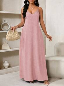 SHEIN Lady 2025 新款蓝色女士波西米亚风露背女士宽松长裙女士连衣裙宽松露肩生日和活动礼服/节日礼服度假服装女士波西米亚风/波西米亚风女装吊带上衣非洲女装女士连衣裙夏季热带女士连衣裙新品女士连衣裙沙滩裙复活节连衣裙/复活节女士连衣裙/复活节女士服装 - 粉色 - 查看 3