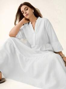 SHEIN LUNE Plus-Size Ladies Long Long Sleeves Mothers Day For Formal Occasions Wearing Flanged Fringe Pendant Chinese Style Urban Retro Dress - White - View 11