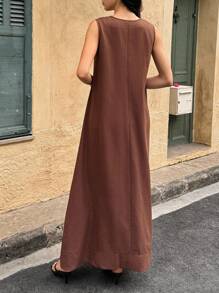 Breezaya Women's Sleeveless Solid Color Long Casual Summer Dress - Coffee - View 2